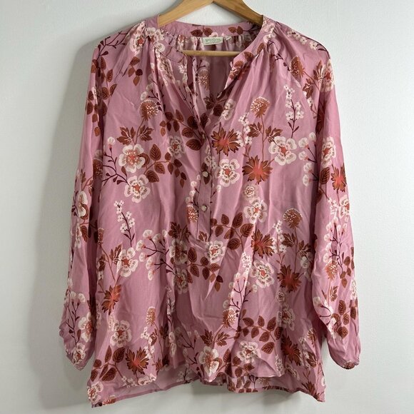 Spartina 449 Shirt Womens XL Pink Floral Silk Long Sleeve Blouse Top Boho Spring - Picture 1 of 10